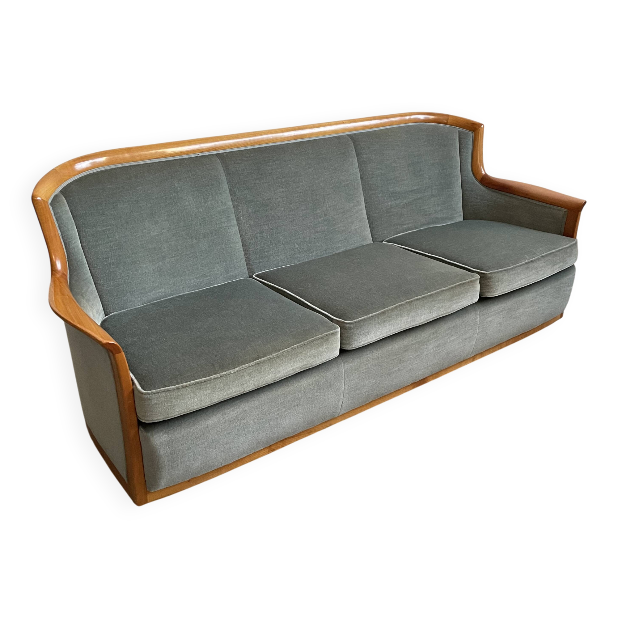 Canapé scandinave des années 1960, style milieu du siècle, en cerisier massif et velours