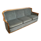 Canapé scandinave des années 1960, style milieu du siècle, en cerisier massif et velours