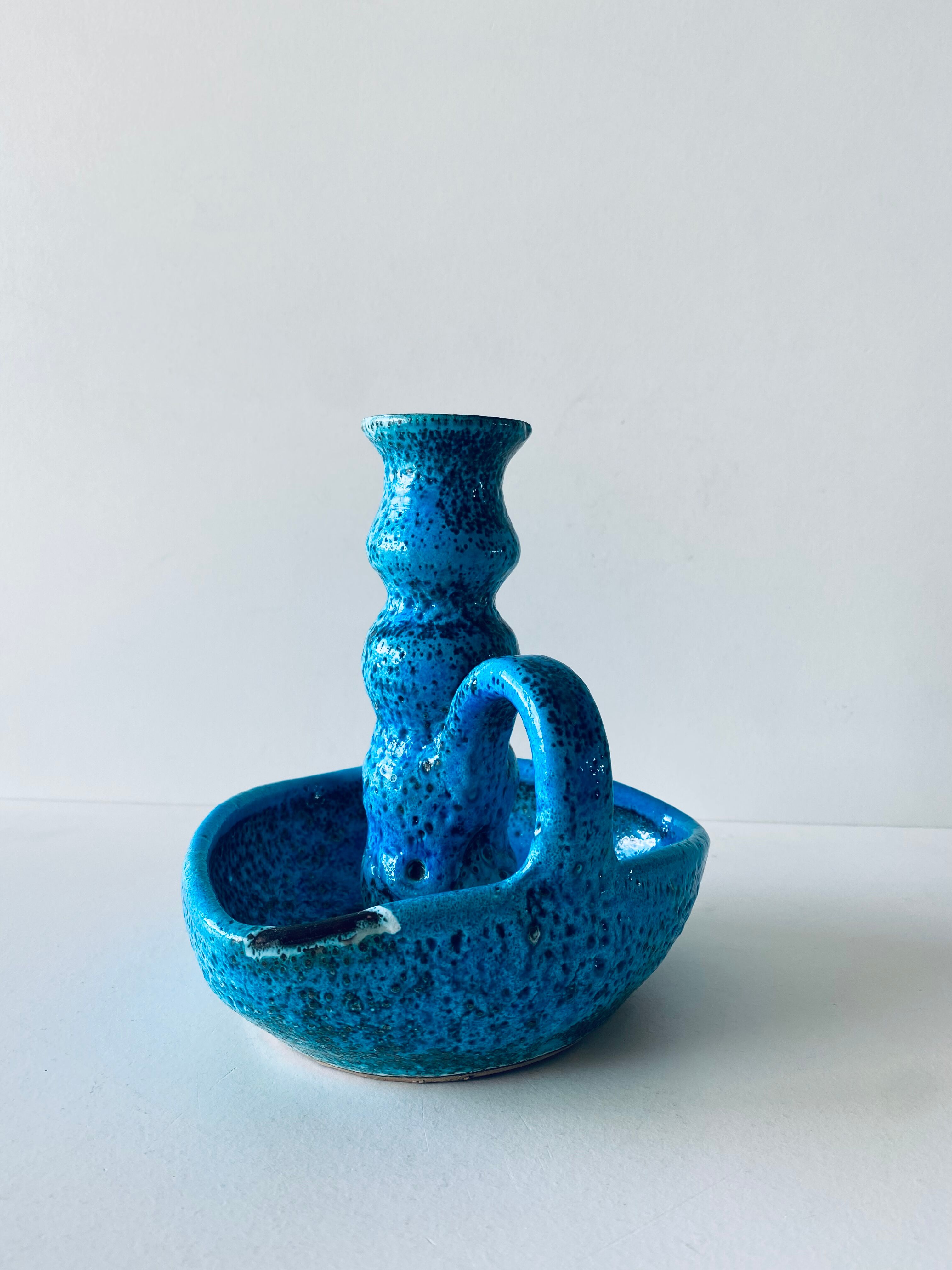 Candle holder fat lava blue