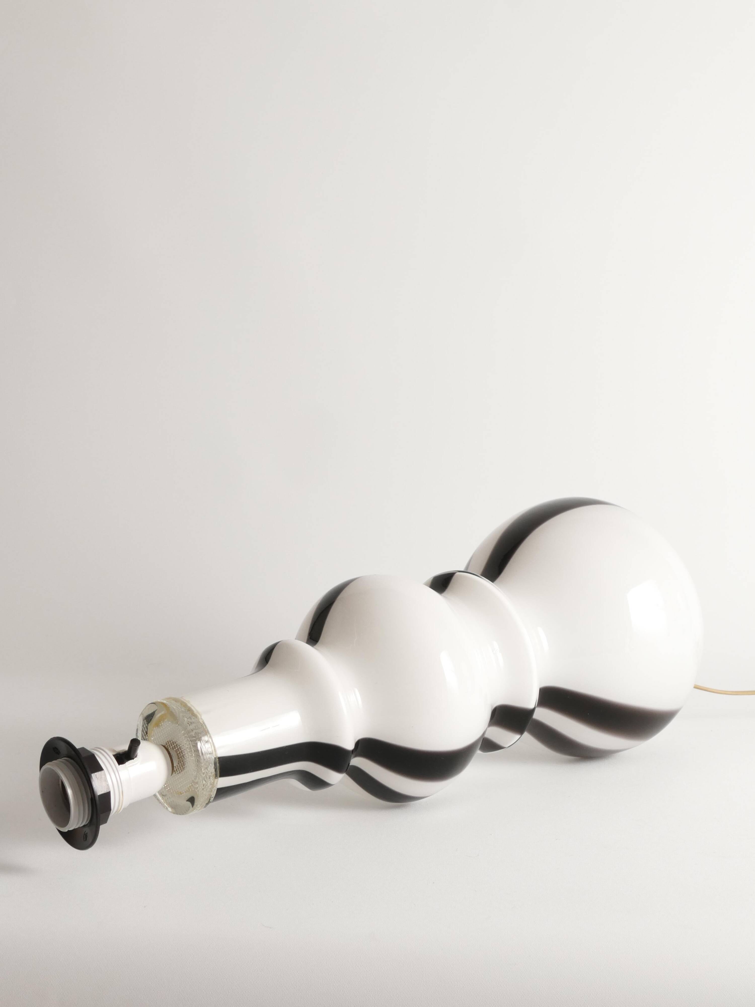 Sculptural Art Glass Murano Style Table Lamp, Black & White, 1960s