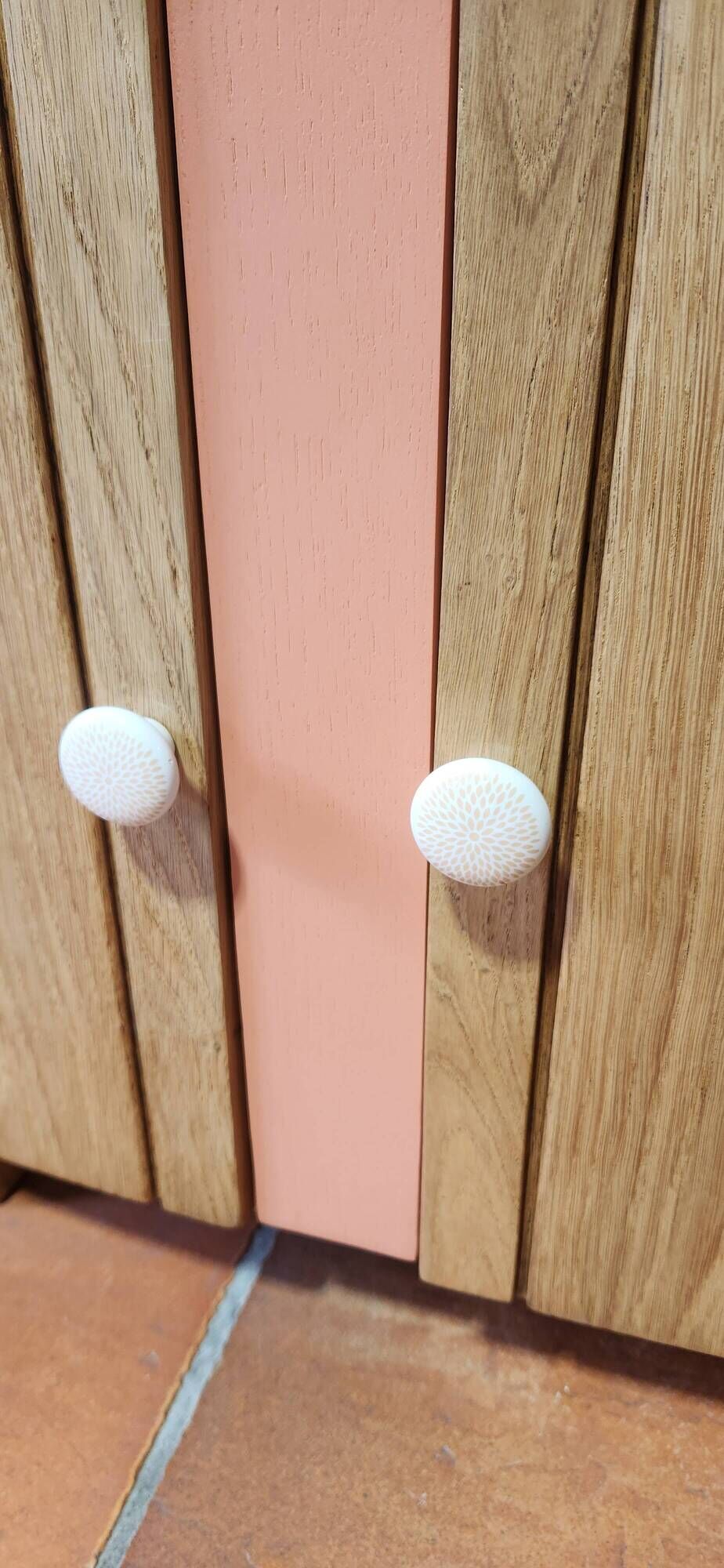 wood and marble bedside table revamped in terracotta