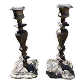 Pair of patinated metal baroque candlesticks – Louis XV style