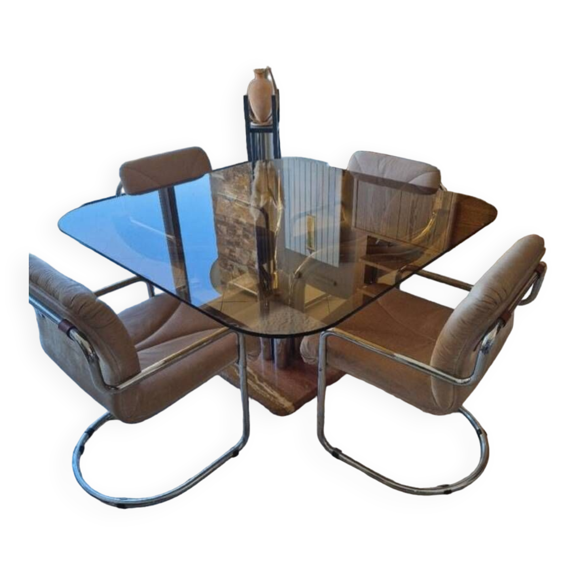 Guido faleschini dining table chrome marble glass funnel 1970 italy