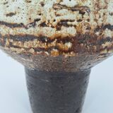 Modernist brutalist standing vase chamotte stoneware shaded brown, ocher, ivory Scandinavian design 1970