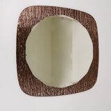 Crystal Art Sculpted Textured Wall Mirror Gold Bronze Mid-Century, Italy, 1960s