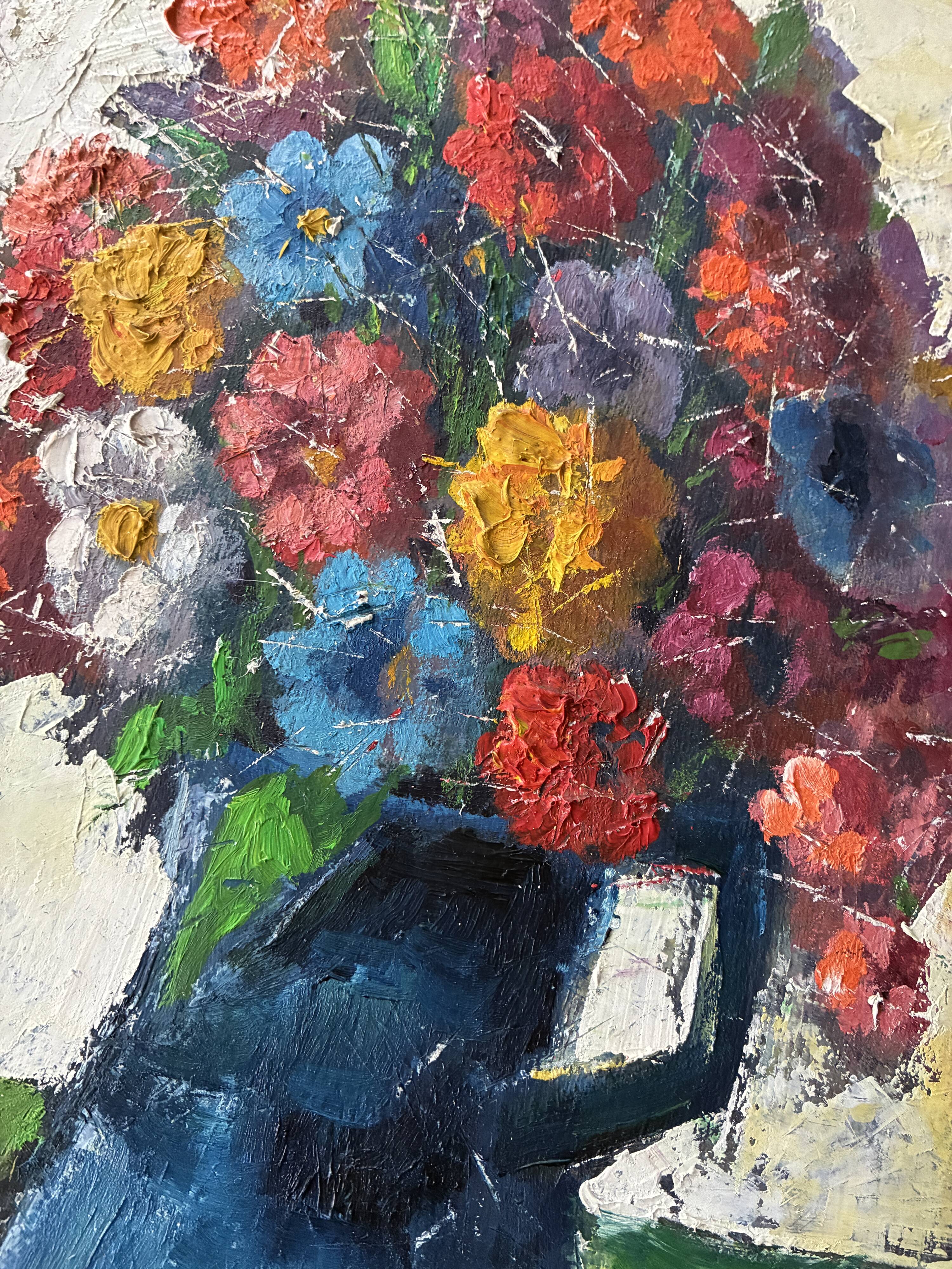 Small acrylic painting with a knife, bouquet of flowers.