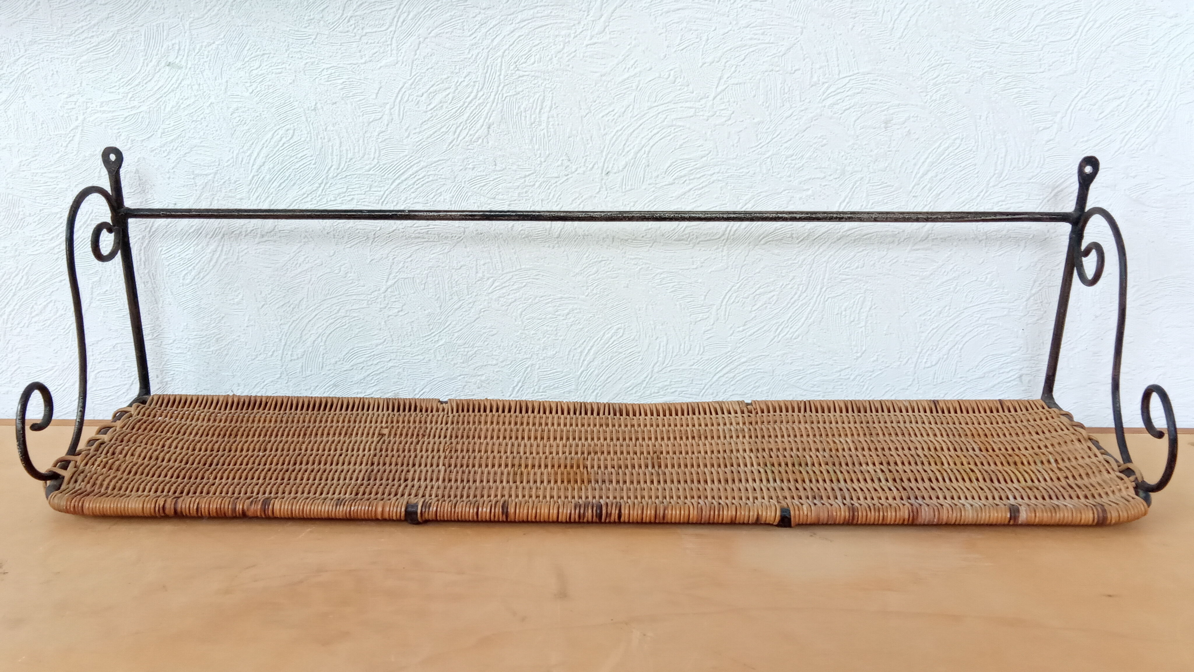 Vintage metal and rattan shelf