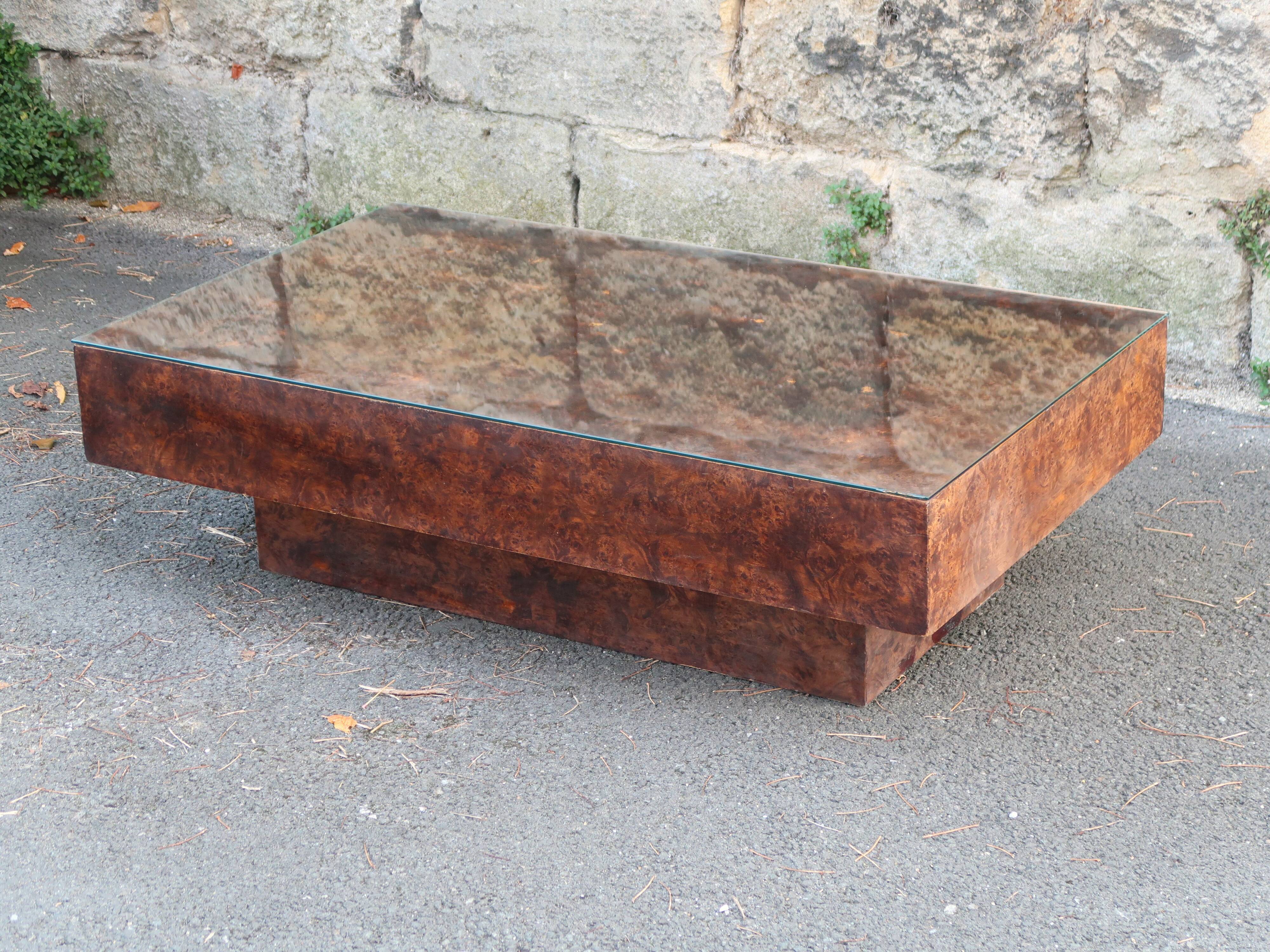 Table basse Loupe d'orme vintage 70