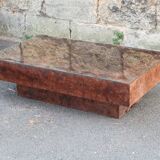 Table basse Loupe d'orme vintage 70