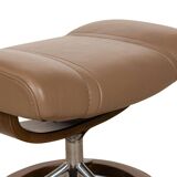 Brown Stressless Leather Wing Lounge Chair with Stool, Set of 2
