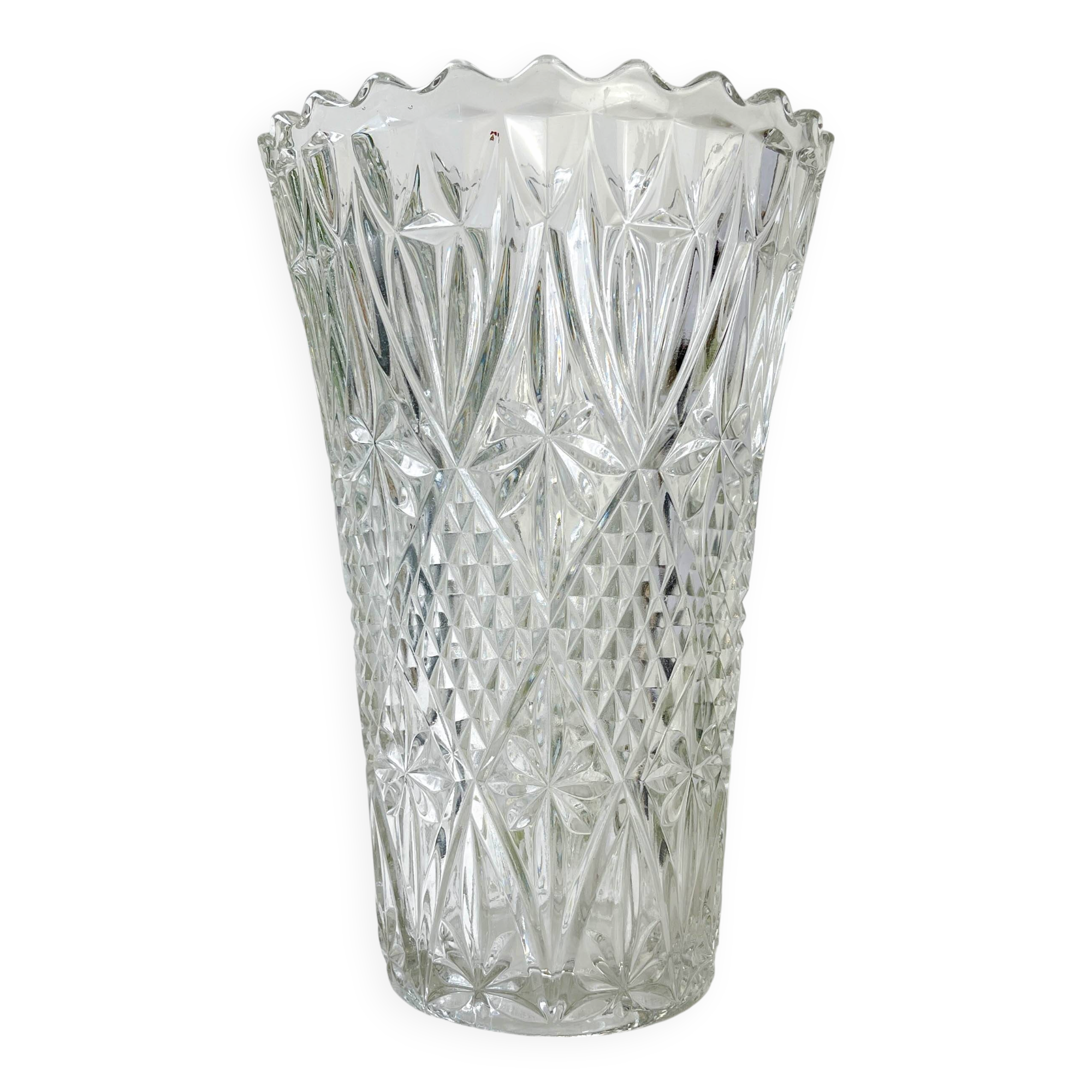 Vintage glass vase with geometric pattern