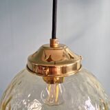 Amber bubble glass vintage pendant, 1970s