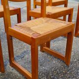 Set of 8 chairs in elm and straw by Maison Regain