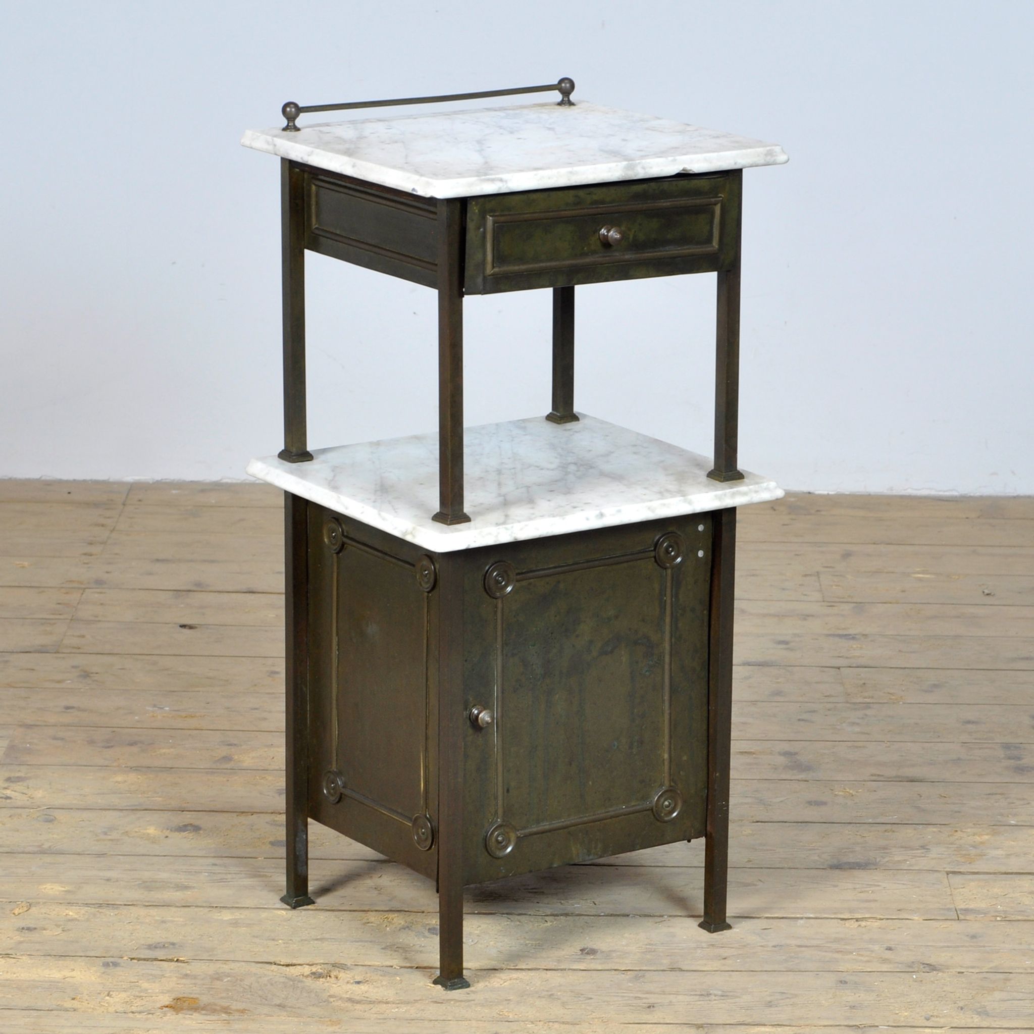 Brass Nightstand With Marble Top, 1910's