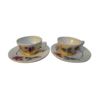 Two cups and saucers Digoin Sarreguemine