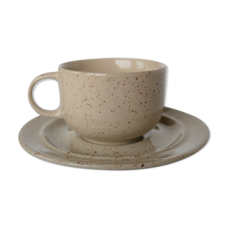 Tasse à café et sous-tasse vintage en grès pyrité