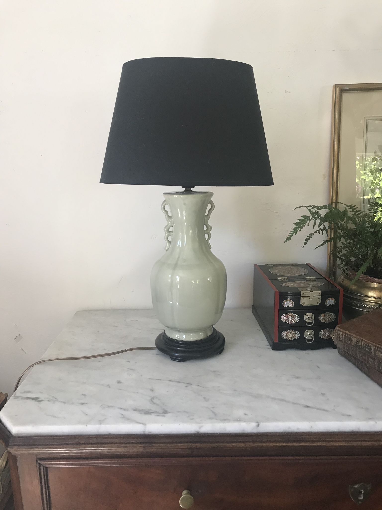 Lampe en céramique vintage vert céladon