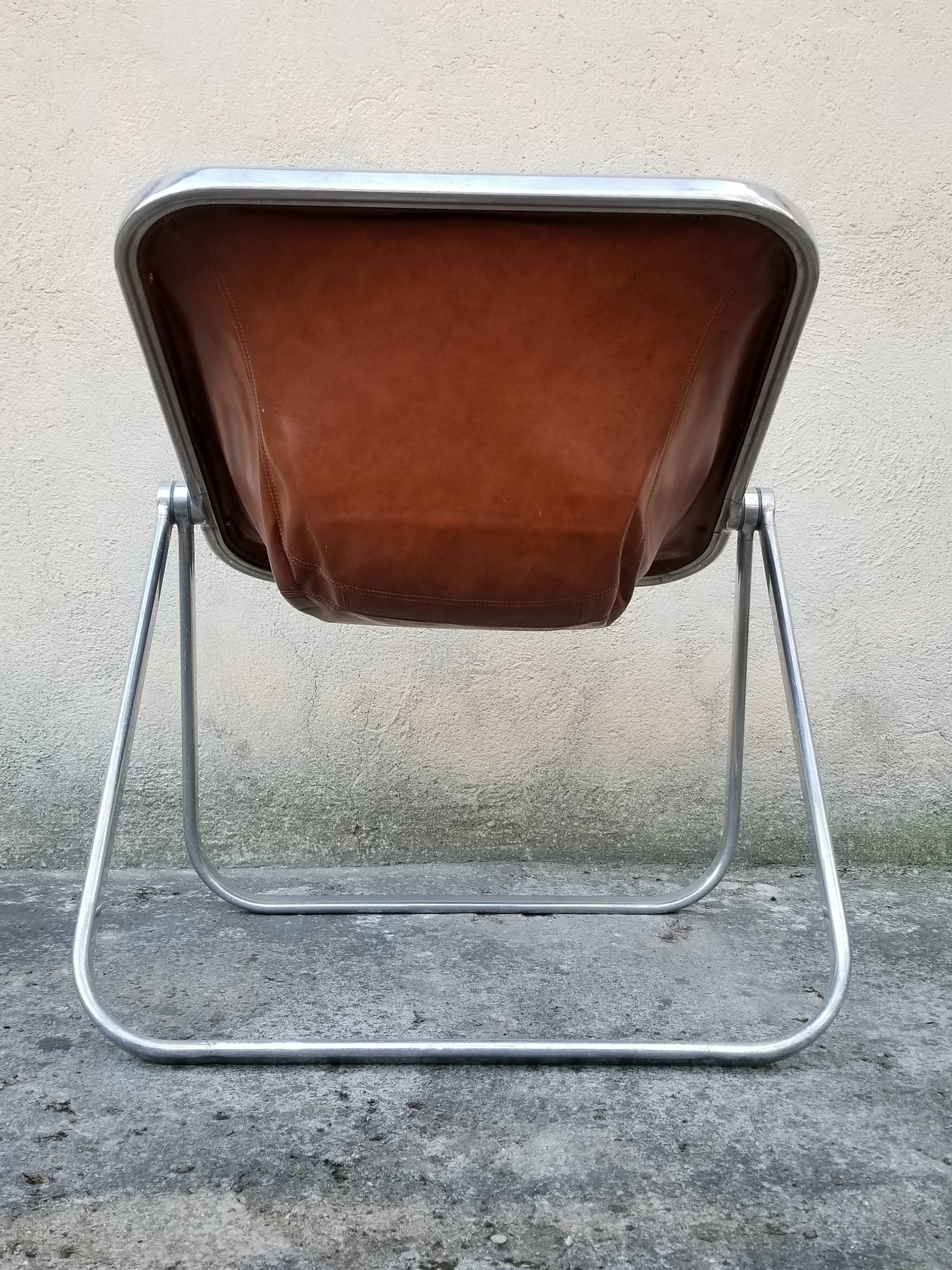 Plona brown leather folding chair by Giancarlo Piretti for Castelli/ Italian Space Age Design