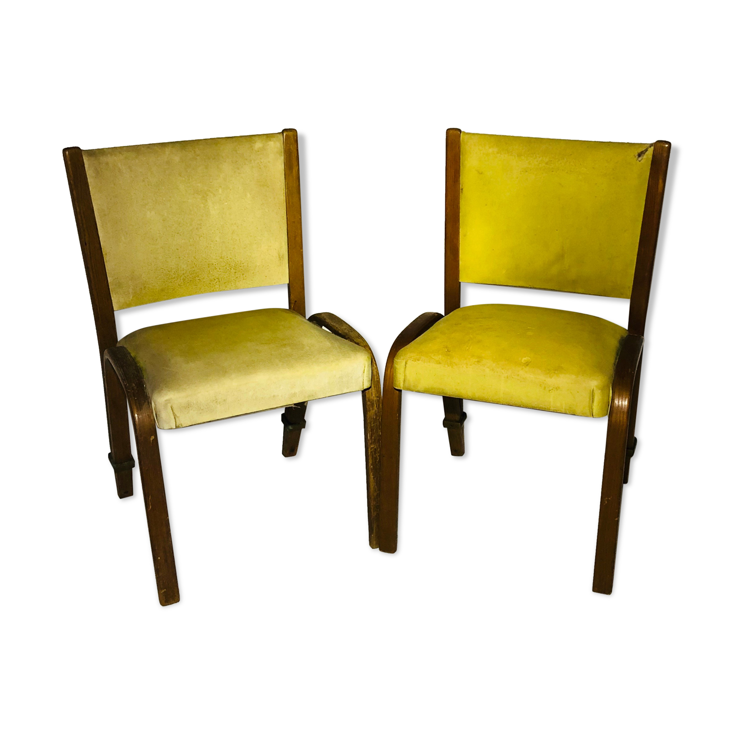 Pair of vintage Bow wood chairs for Steiner - Fabric and wood