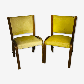 Pair of vintage Bow wood chairs for Steiner - Fabric and wood