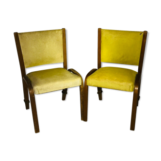 Pair of vintage Bow wood chairs for Steiner - Fabric and wood