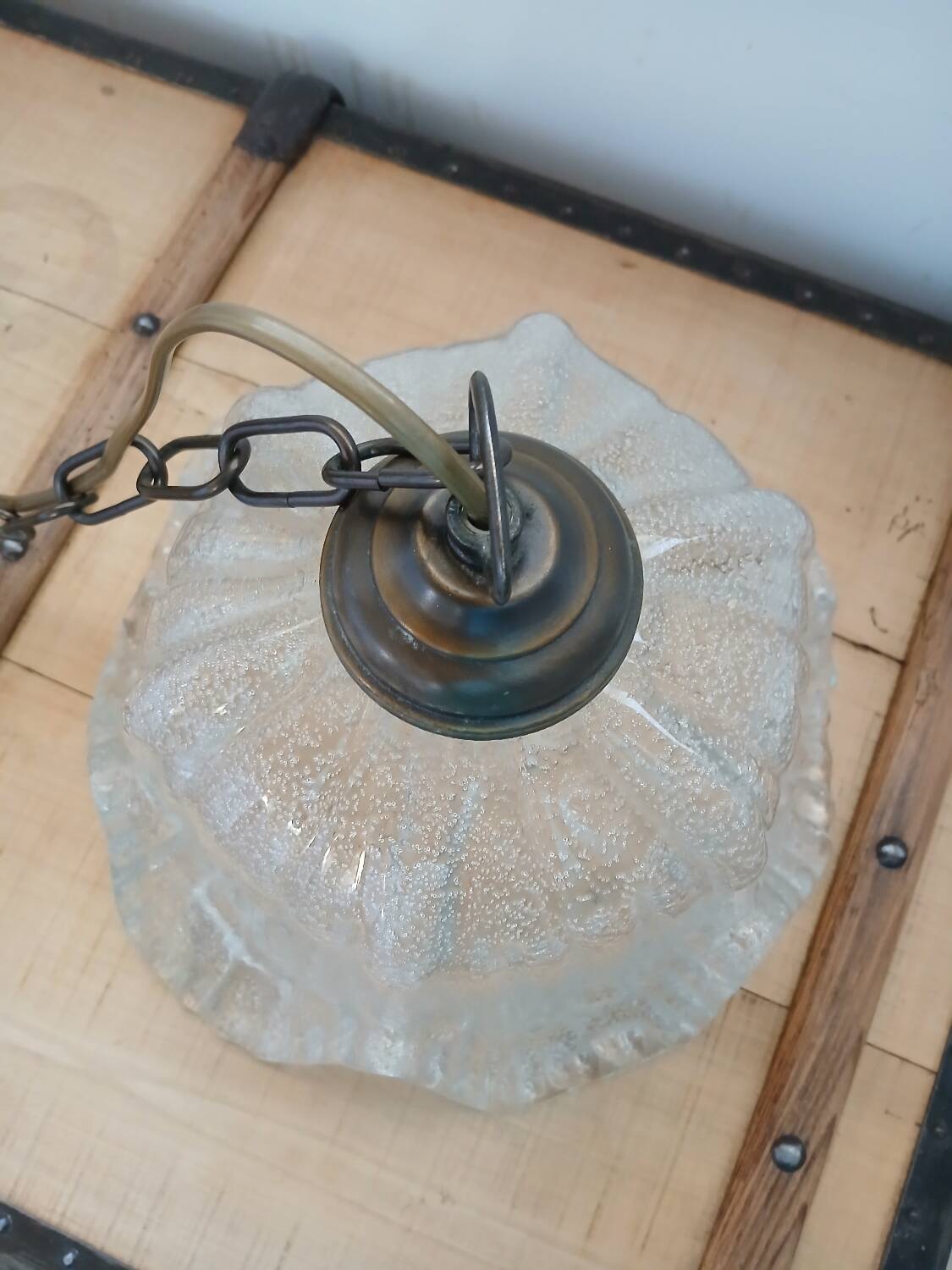 Vintage frosted blown glass pendant light
