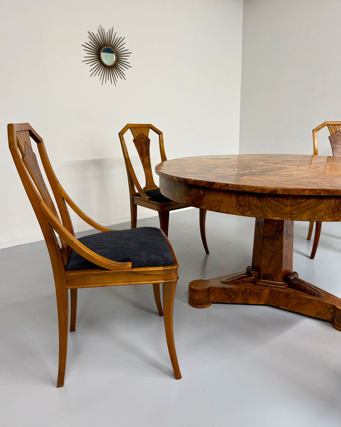 Set of 4 walnut/burl wood chairs, Art Nouveau, early 20th century