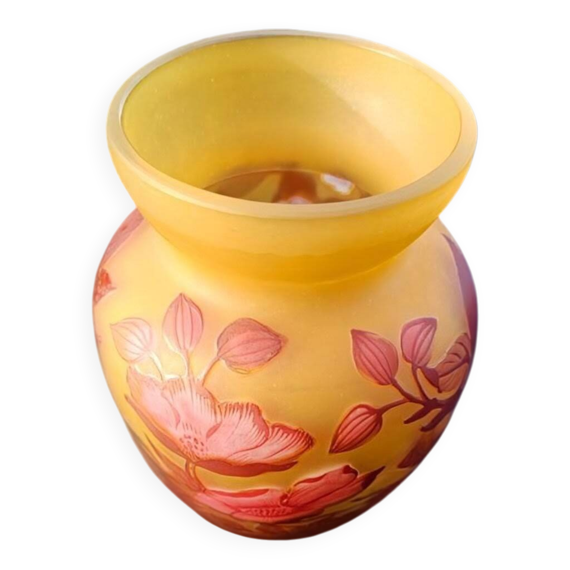 Art Nouveau vase by Émile Gallé - Cameo glass with yellow and pink floral design.