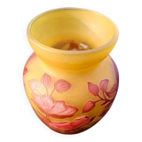 Art Nouveau vase by Émile Gallé - Cameo glass with yellow and pink floral design.