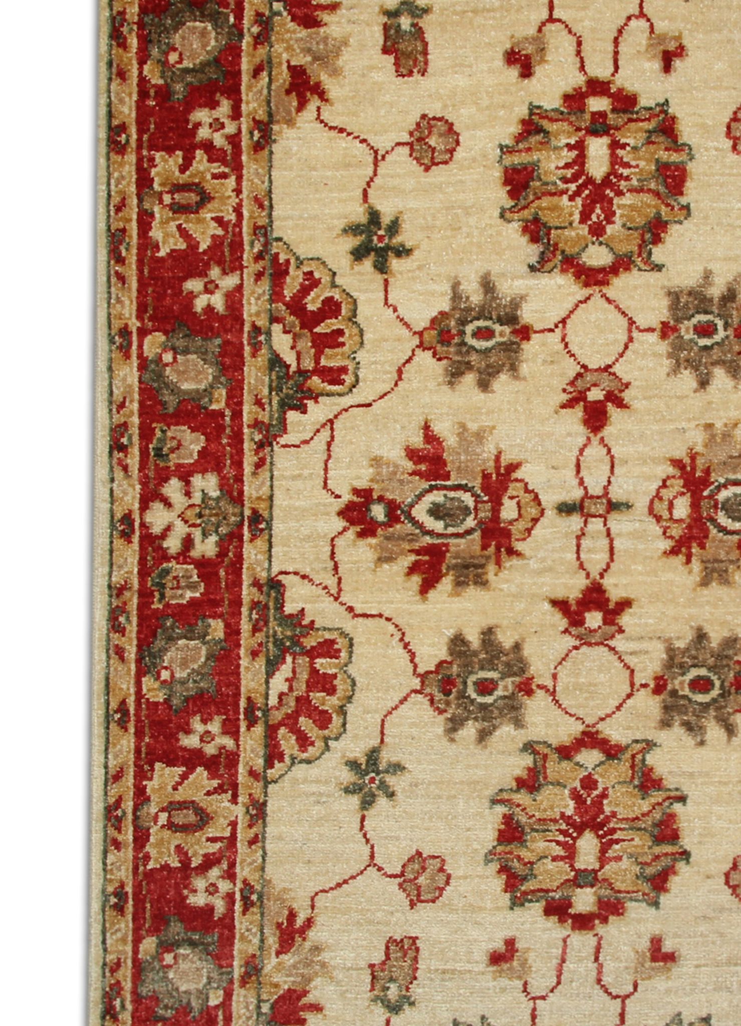 Red beige wool rug handmade oriental carpet traditional living room rug- 86x123cm