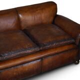 Antique Victorian leather canapé, hand-dyed, 3-4 seats.