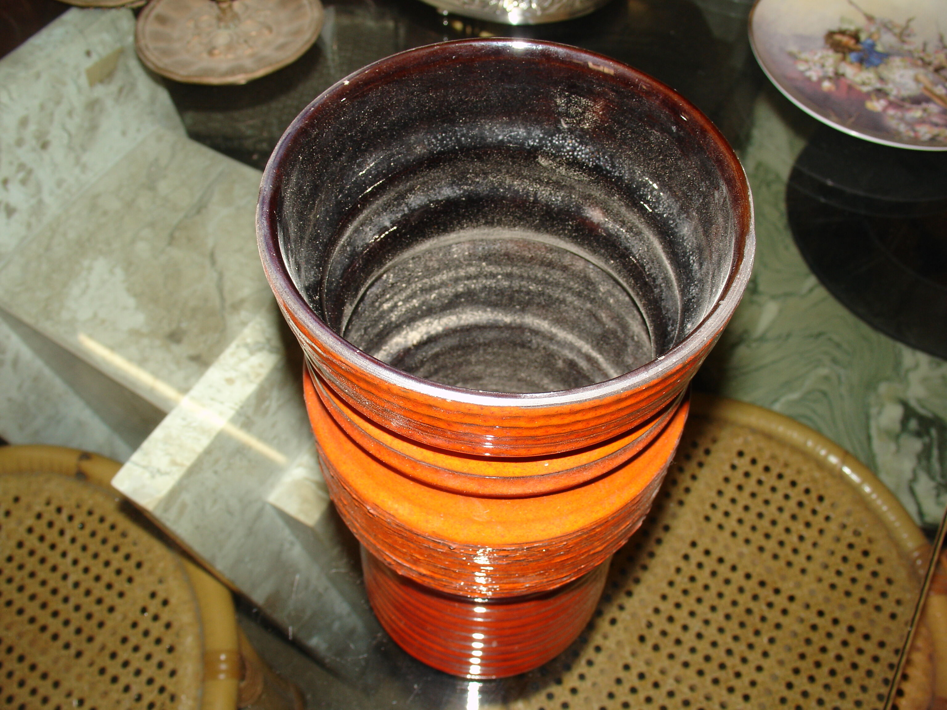 Orange tubular vase circa 1950/70