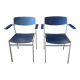 Pair of Gijs Van Der Sluis chairs with armrests in blue with grey steel legs