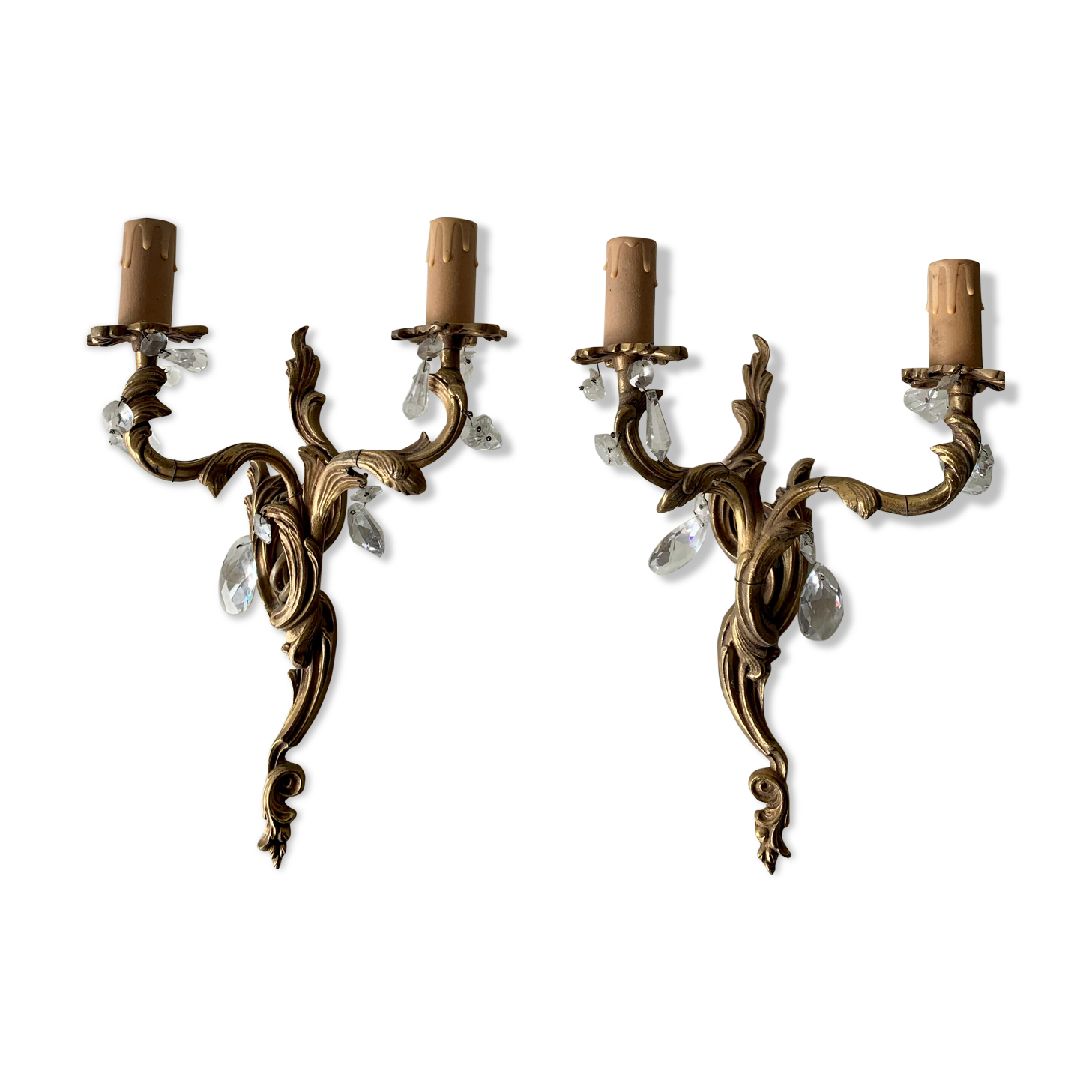 Paire d’appliques bronze et pampilles