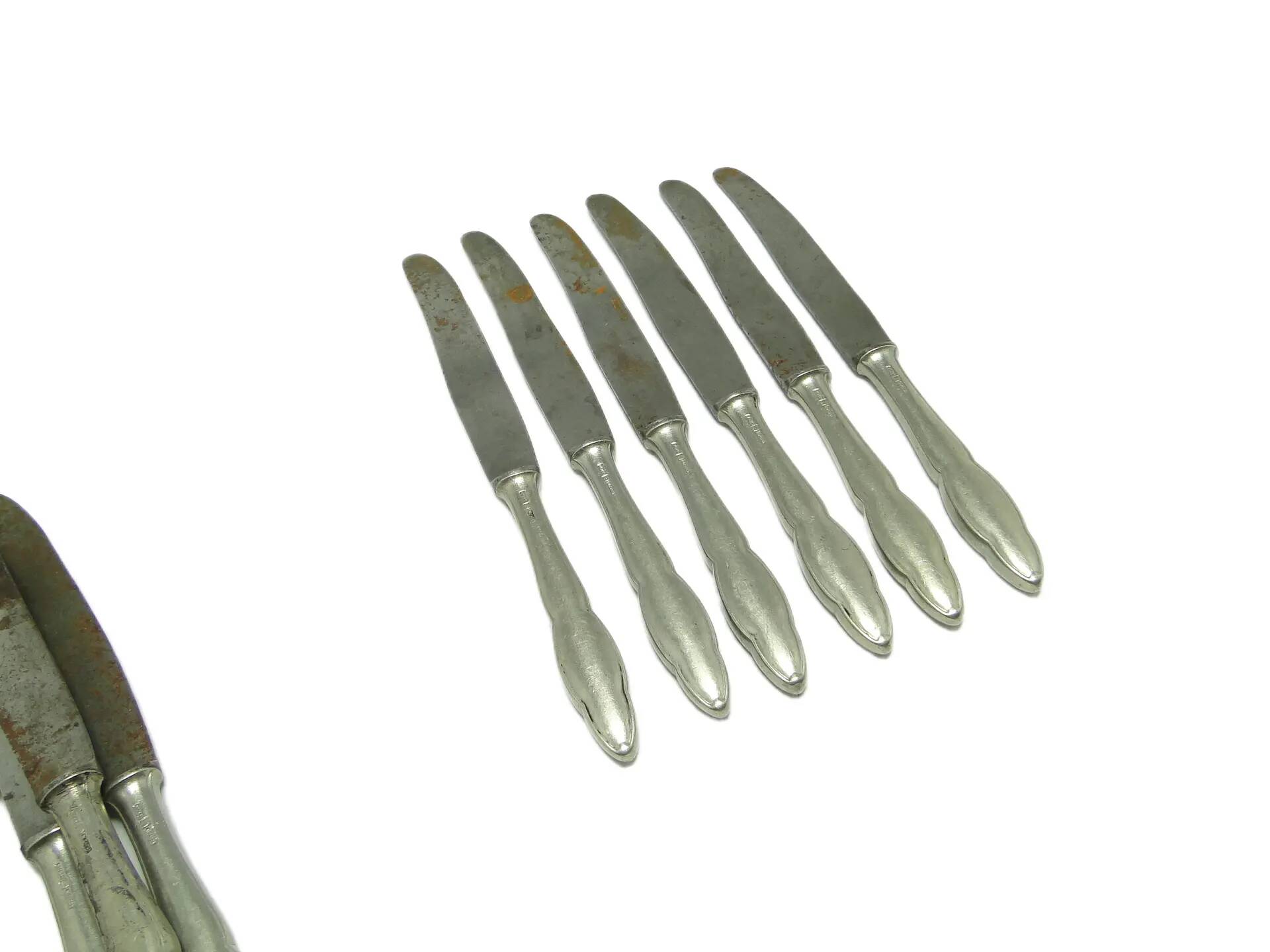 Set of bread knives Modernism, silver-plated brass, Poland, 1950s