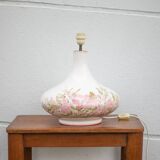 Large glazed terracotta lamp with flower decoration, ceramic signed Maithé