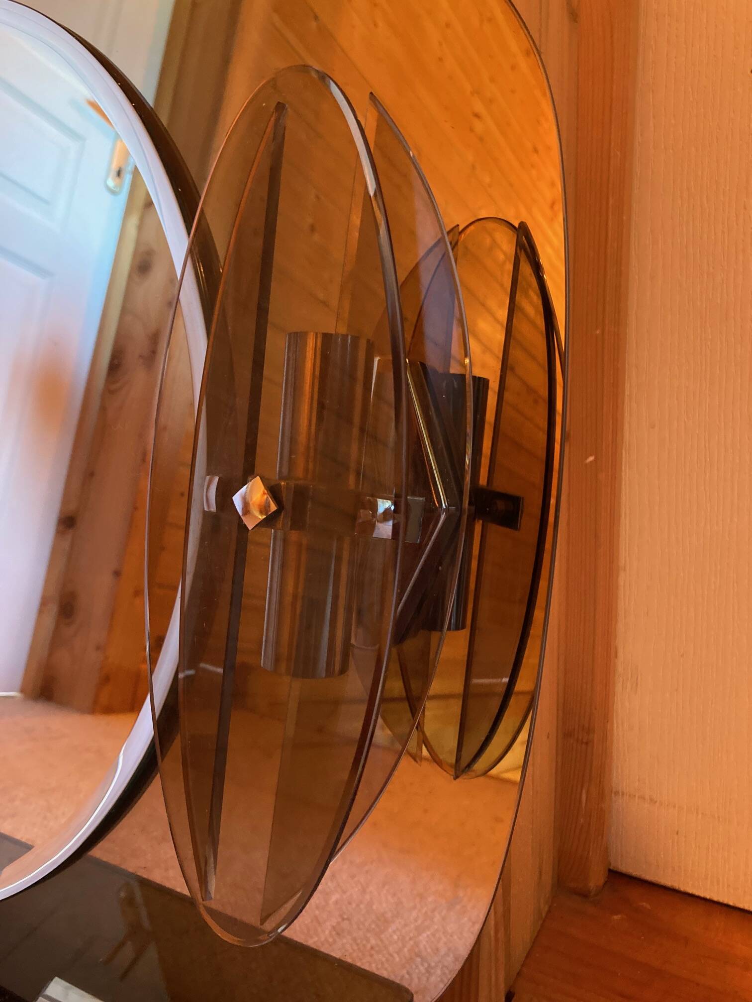 Brown smoked glass wall mirror - sconces & shelf - Italian design 1