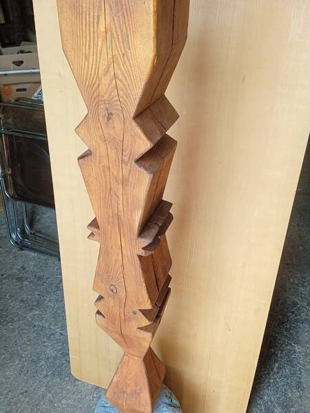Brutalist ethnic sculpture / Totem, solid wood on base