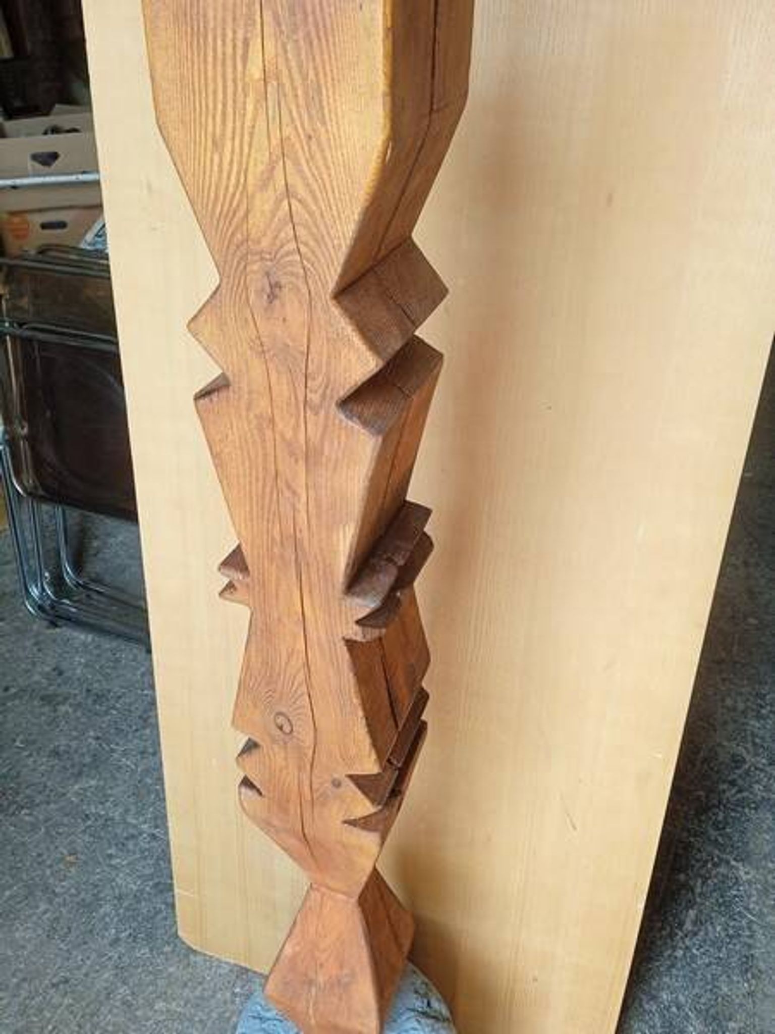 Brutalist ethnic sculpture / Totem, solid wood on base