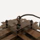 Pair modernist brutalist copper metal architectural hanging lamps, France