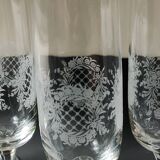 Set of 5 Champagne Flutes. Crystal glass. Empire style. Floral motifs.