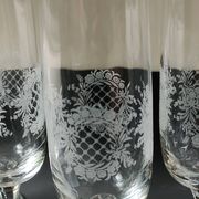 Set of 5 Champagne Flutes. Crystal glass. Empire style. Floral motifs.