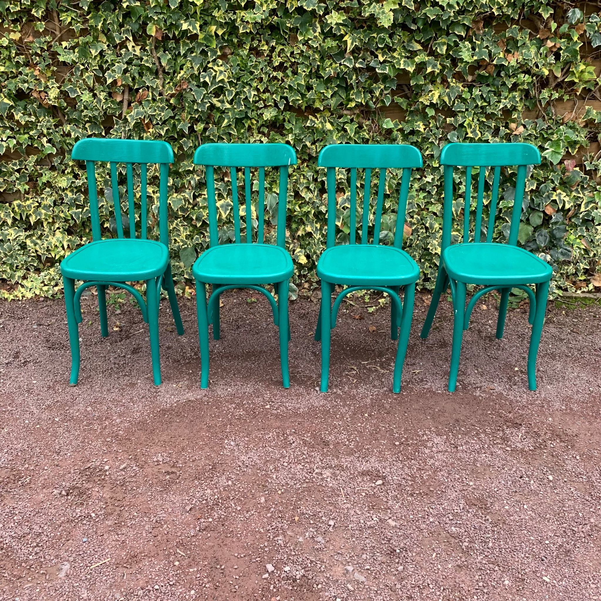 Set of 4 green bistro chairs