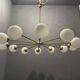 Opaline glass & brass sputnik chandelier with 12 lights, 1970s