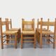 Suite of 6 vintage brutalist chairs in solid oak wood and straw from the 60s