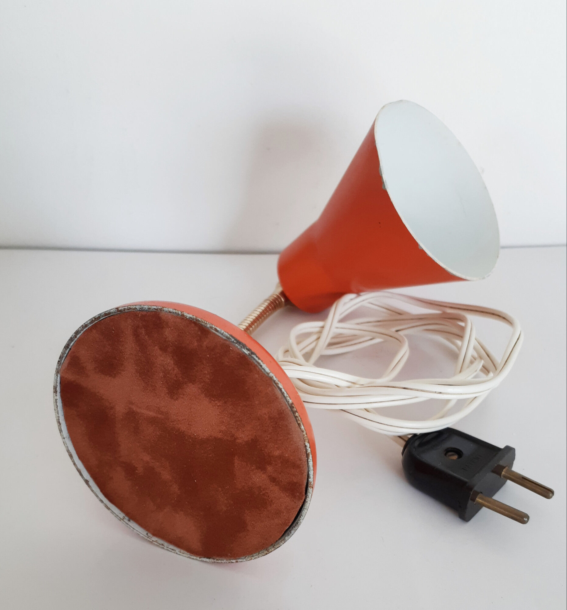 Orange tabletop casserole lamp, desk lamp, flexible, 50s, vintage French