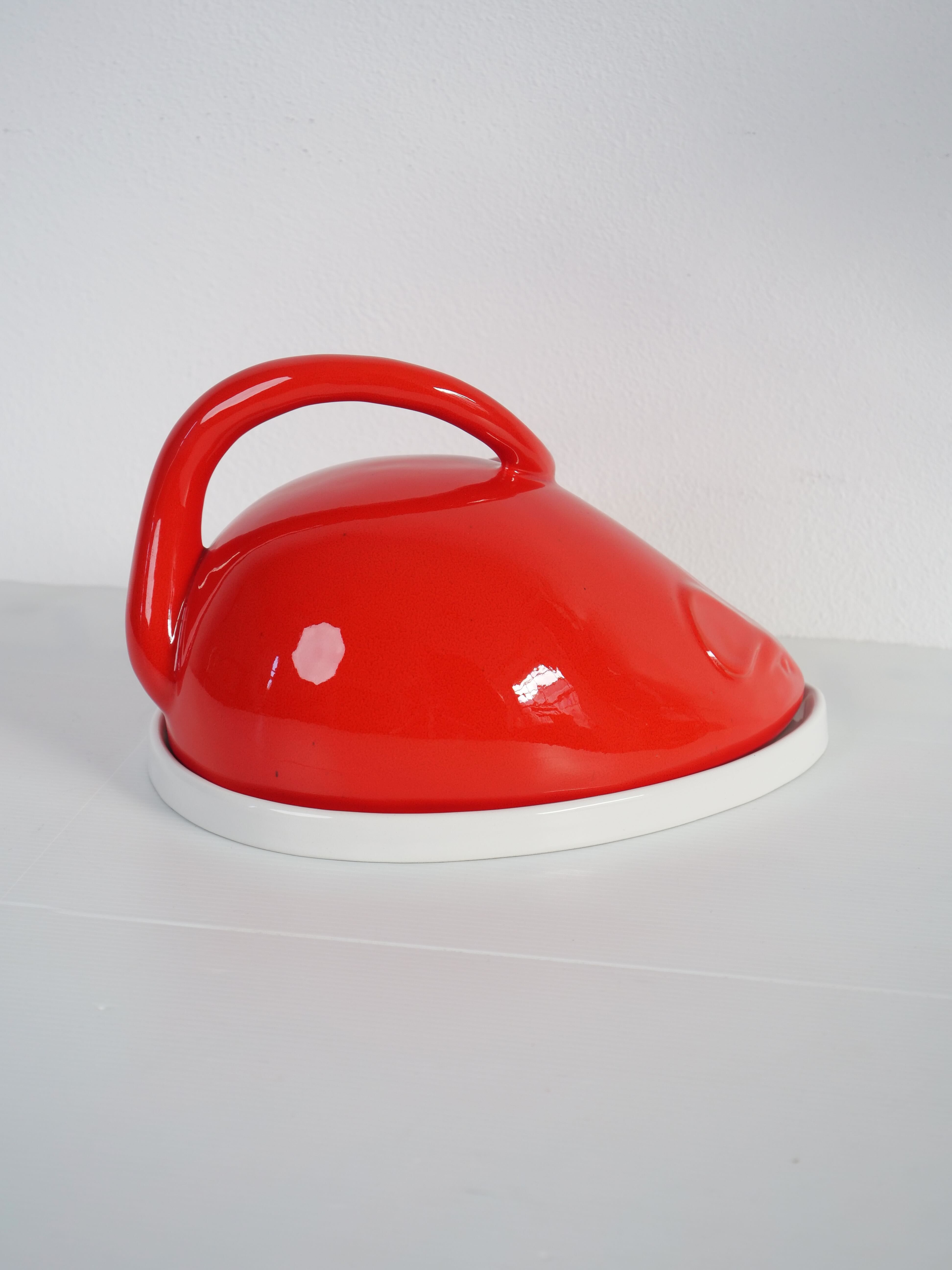 Cheese bell mouse red ceramic design vintage Italy