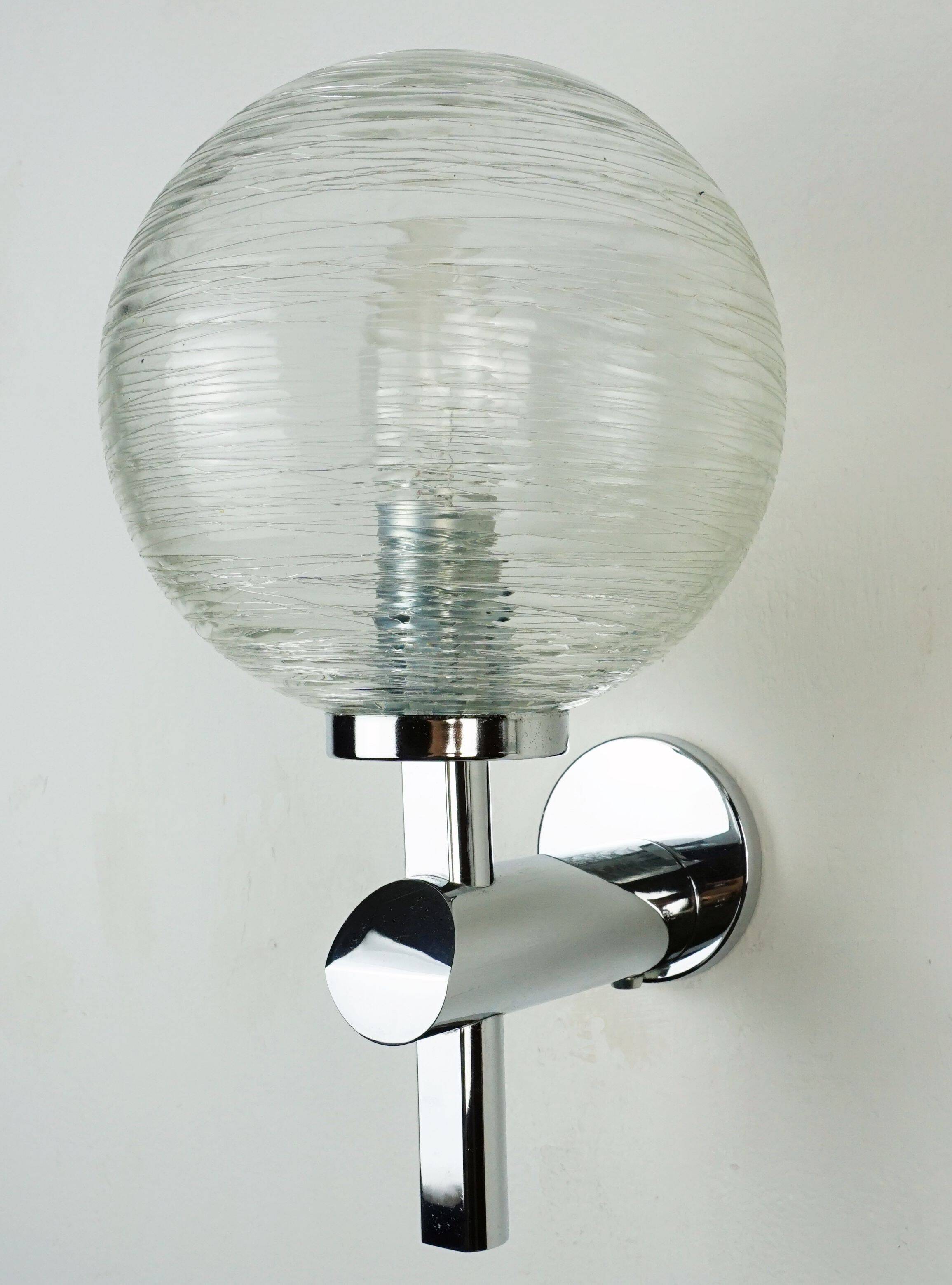 Pair of vintage wall lights structured glass and chrome 1970/80
