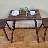 Breton style tripod children's table and stools in solid wood