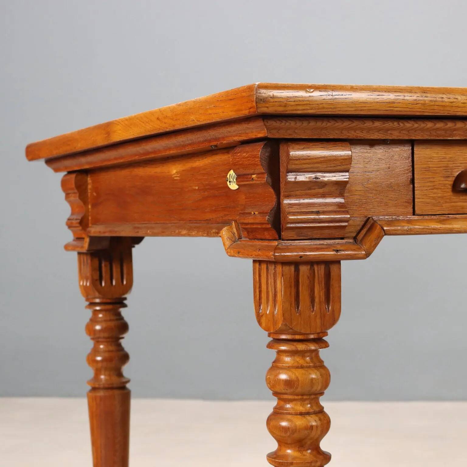 Antique oak desk with black laminate, 20th century